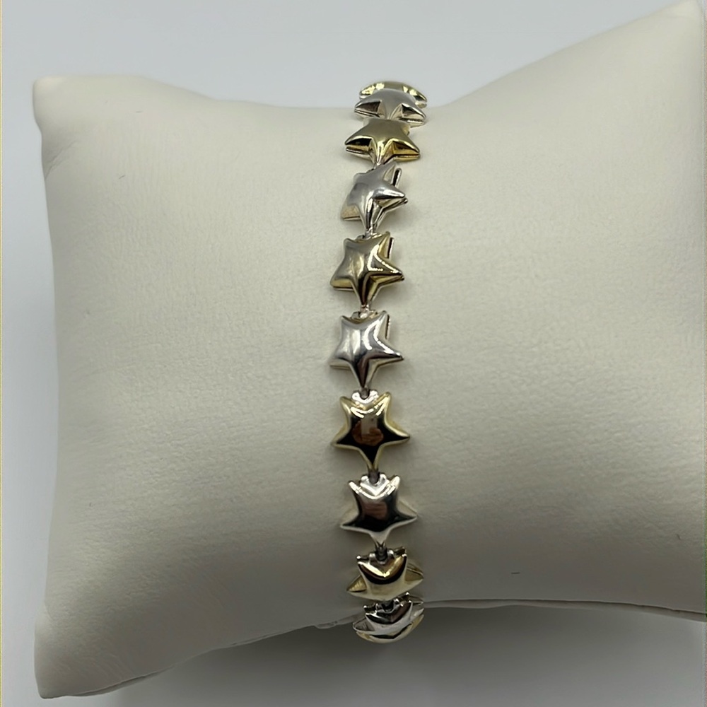 Sterling Silver Two-Tone Star Bracelet 7 inches